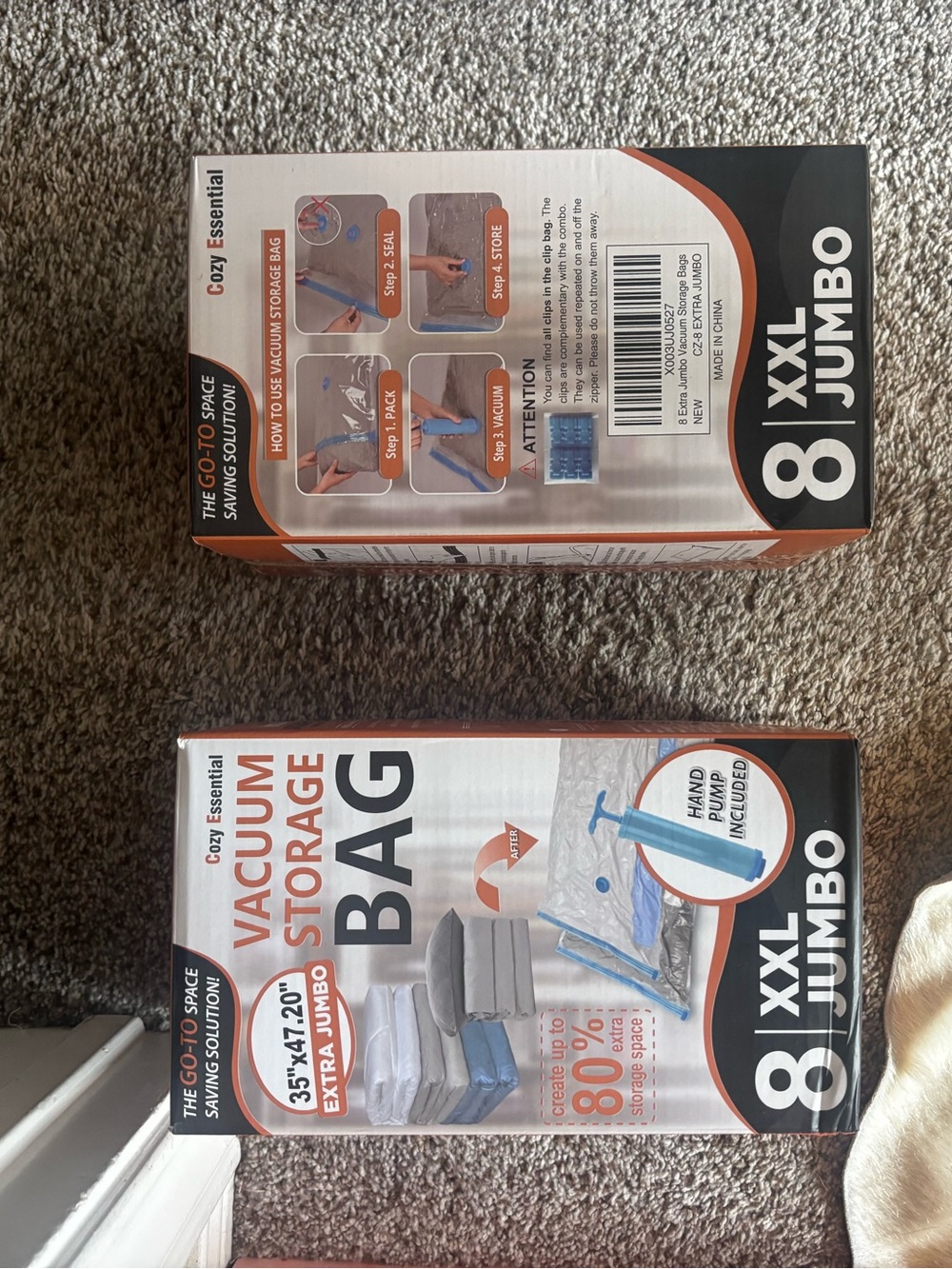 2 XXL Jumbo Vacuum Storage Bags - 8 Pack (White/Orange Accents)